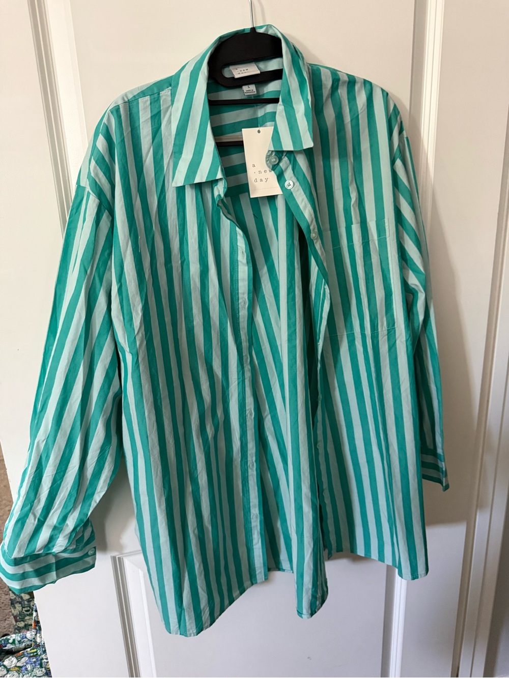 a new day Green and light green Striped Button-Up Shirt